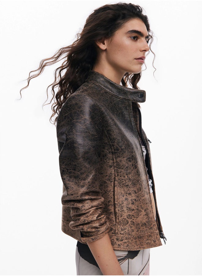 Gradient Faux Leather Biker Jacket