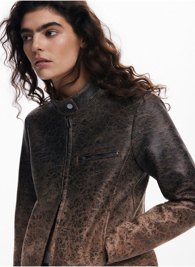 Gradient Faux Leather Biker Jacket