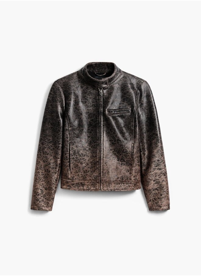Gradient Faux Leather Biker Jacket