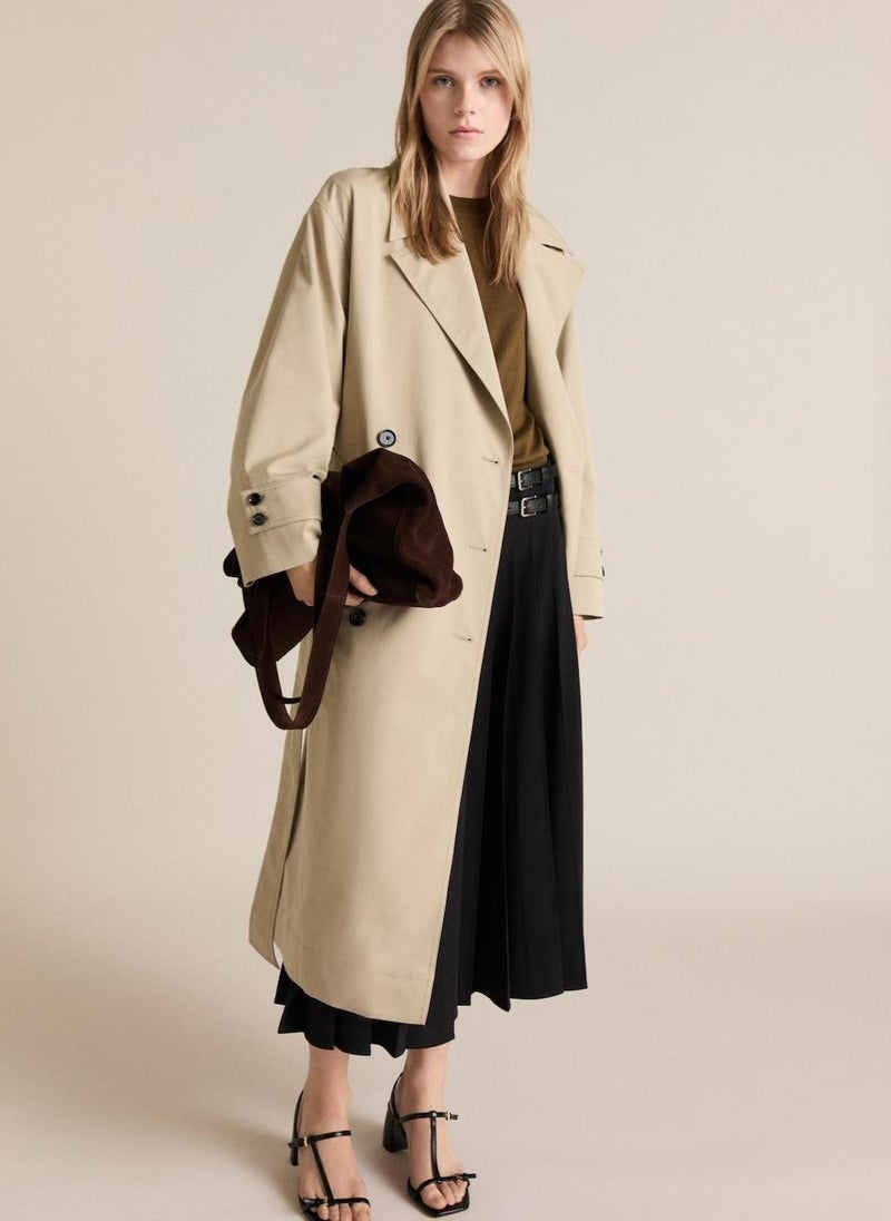 Long Oversized Double-Breasted Trench Coat