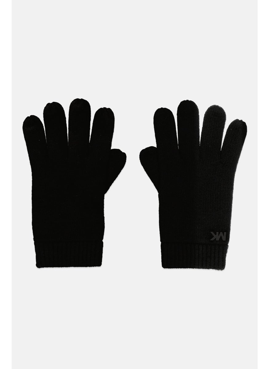 Men Brand Logo Knitted Gloves, Black