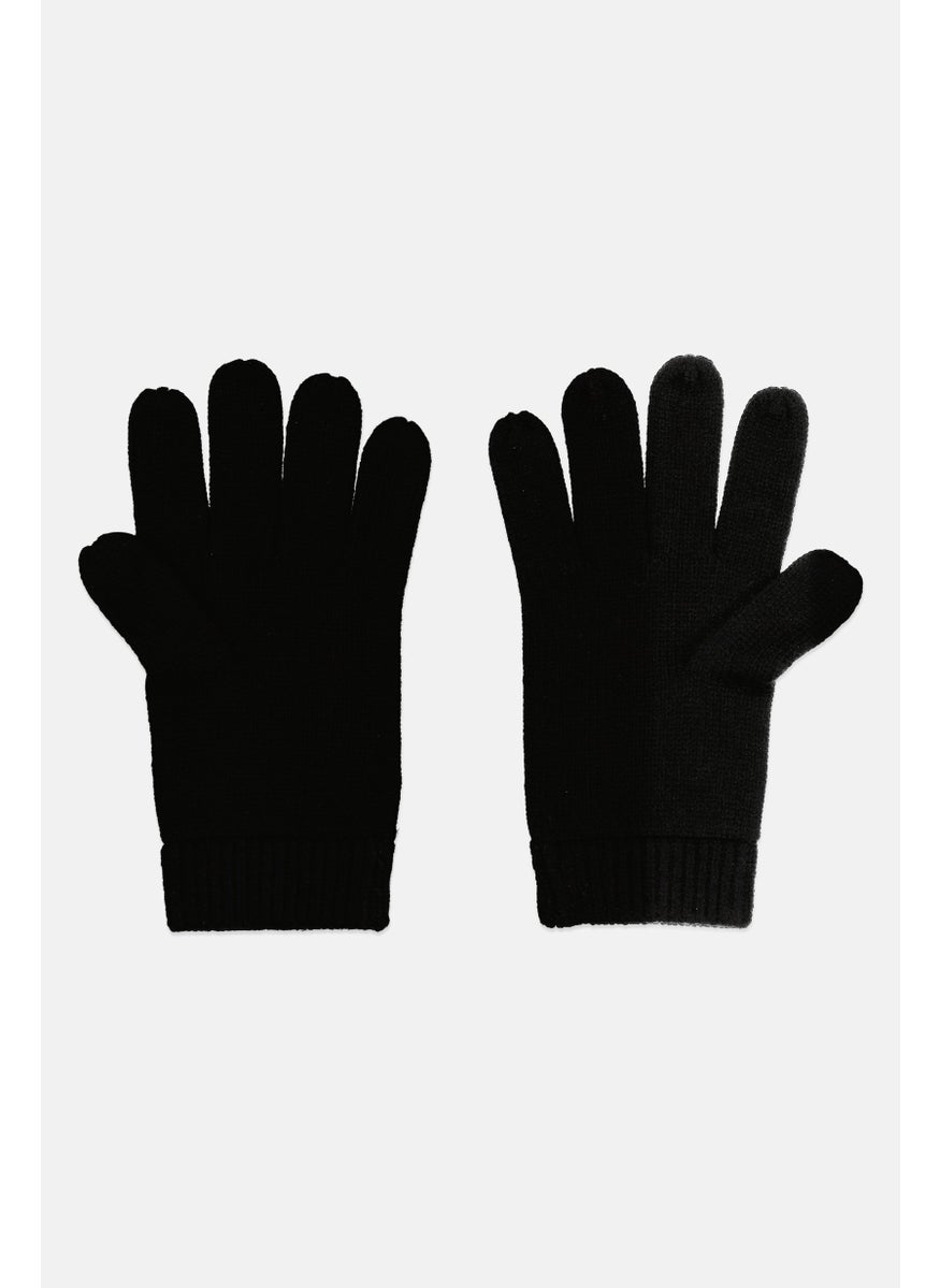Men Brand Logo Knitted Gloves, Black