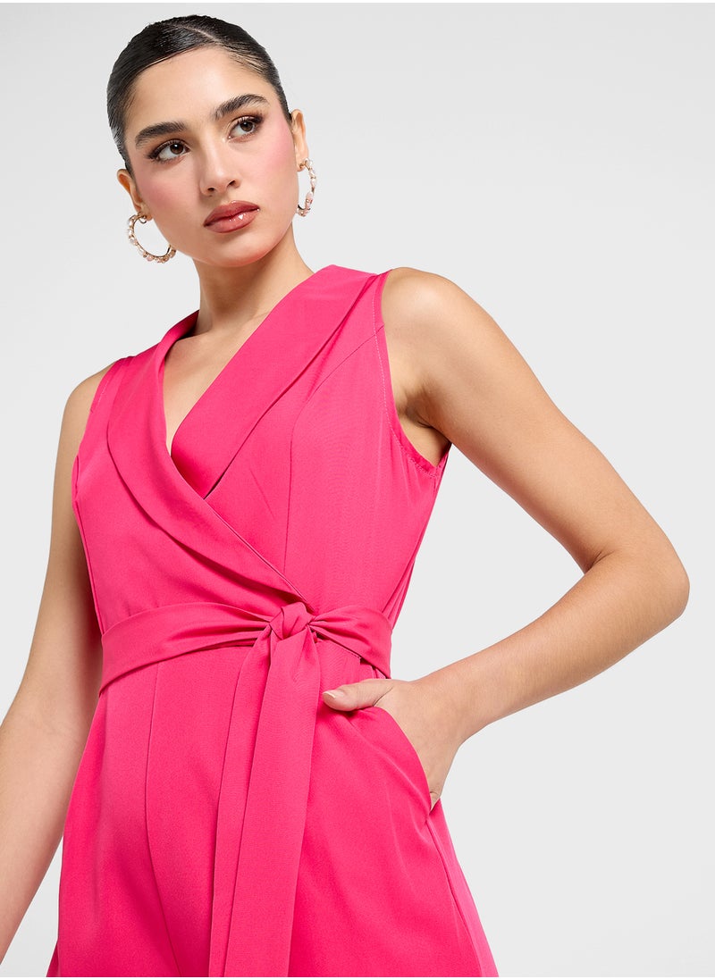 Vest Suit Belted Wid Eleg Jumpsuit