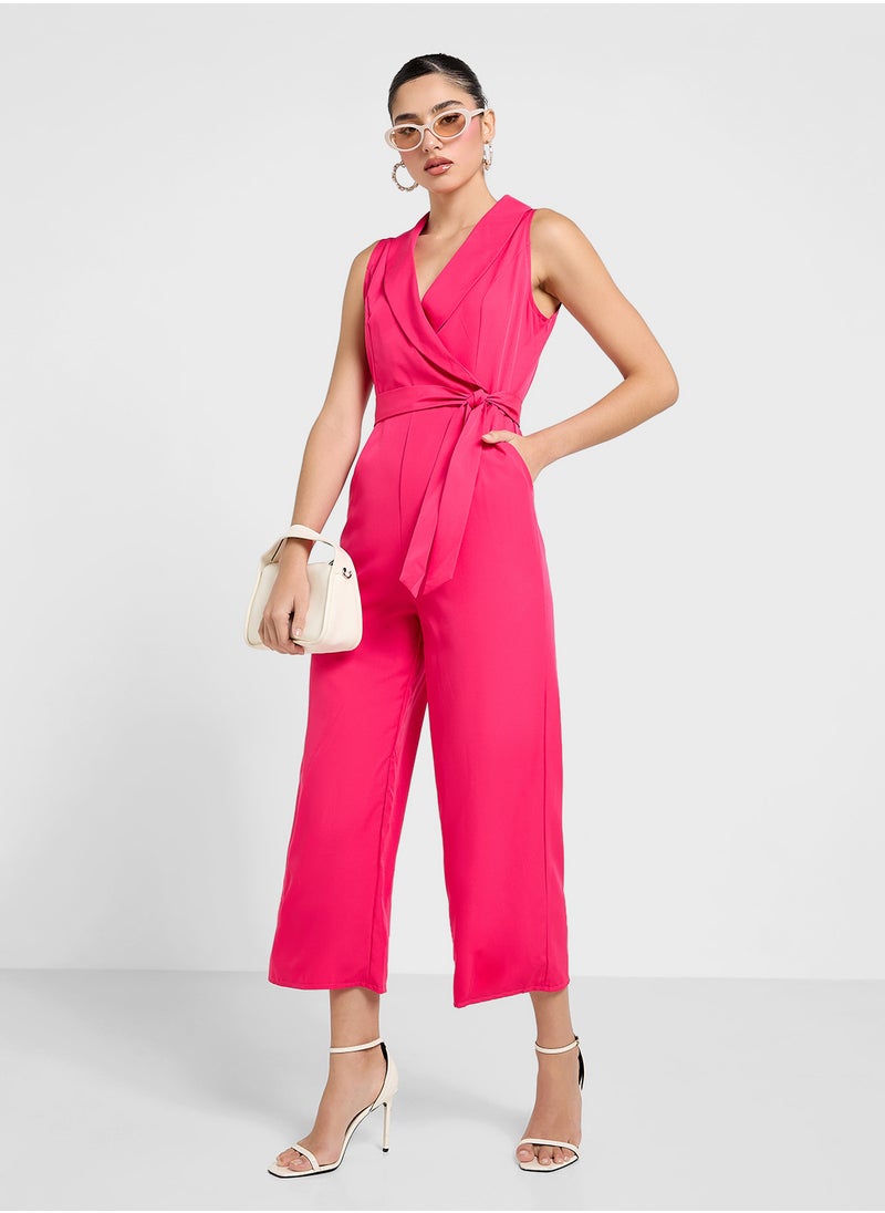 Vest Suit Belted Wid Eleg Jumpsuit