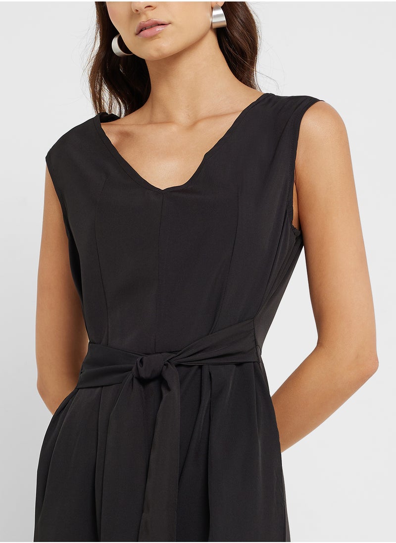 Plunge Neck Belted Jumpsuit