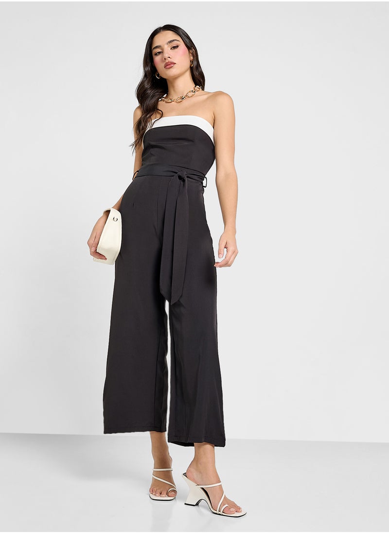 Bandeau Contrast Detail Wide Leg Jumpsuit