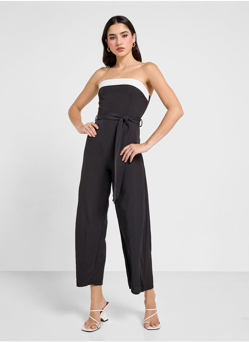 Bandeau Contrast Detail Wide Leg Jumpsuit