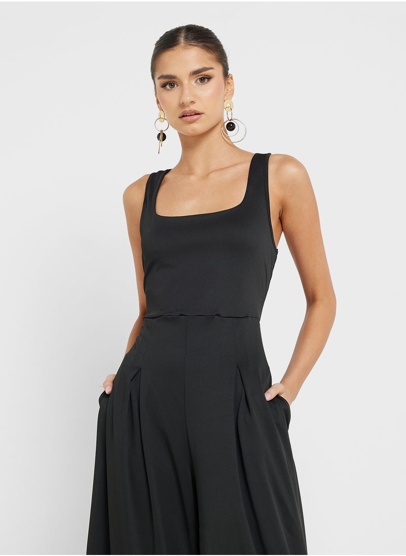 Square Neck Knitted Wide Leg Jumpsuit