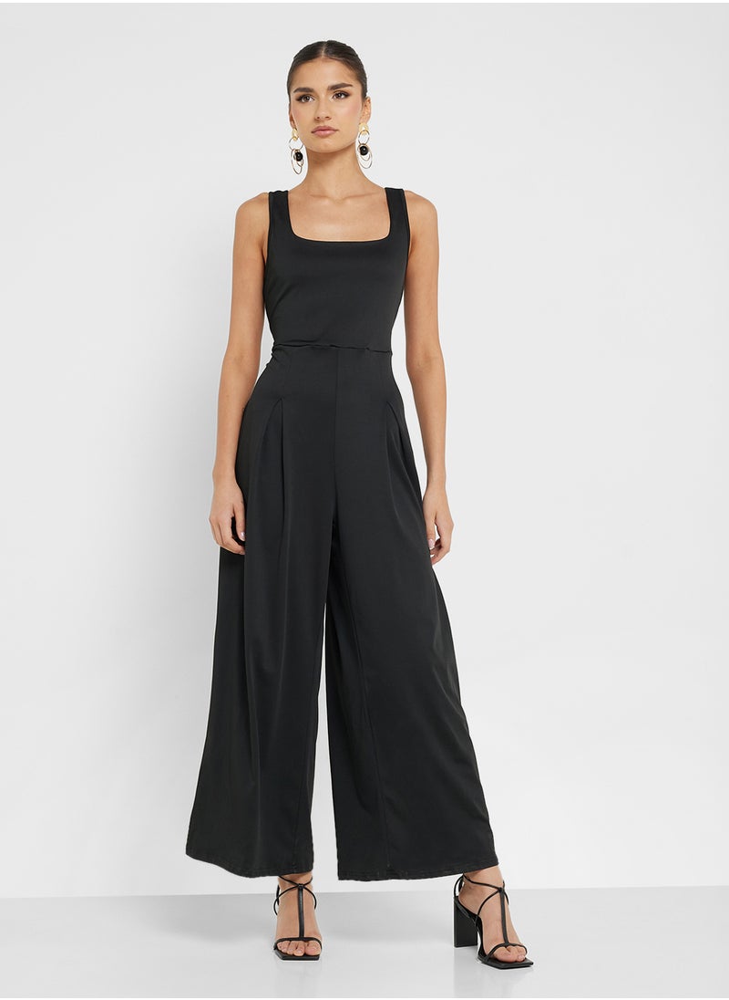 Square Neck Knitted Wide Leg Jumpsuit