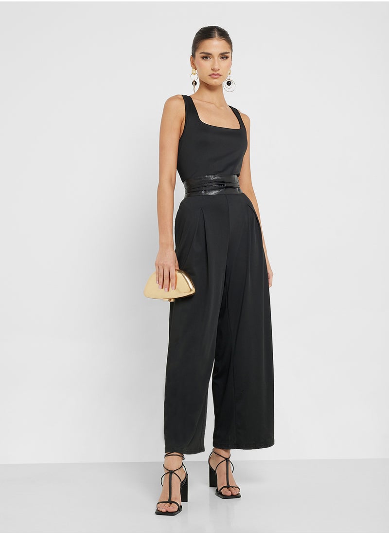 Square Neck Knitted Wide Leg Jumpsuit