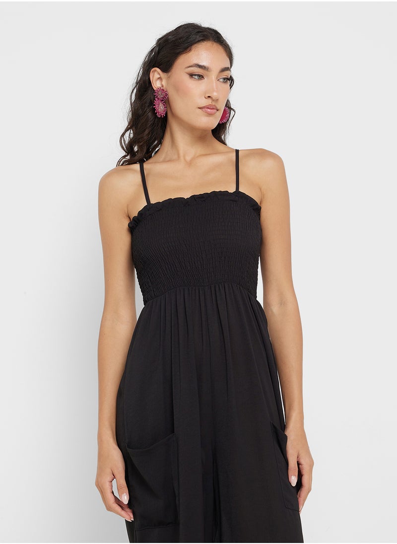Cami Shirred Jumpsuit With Pockets
