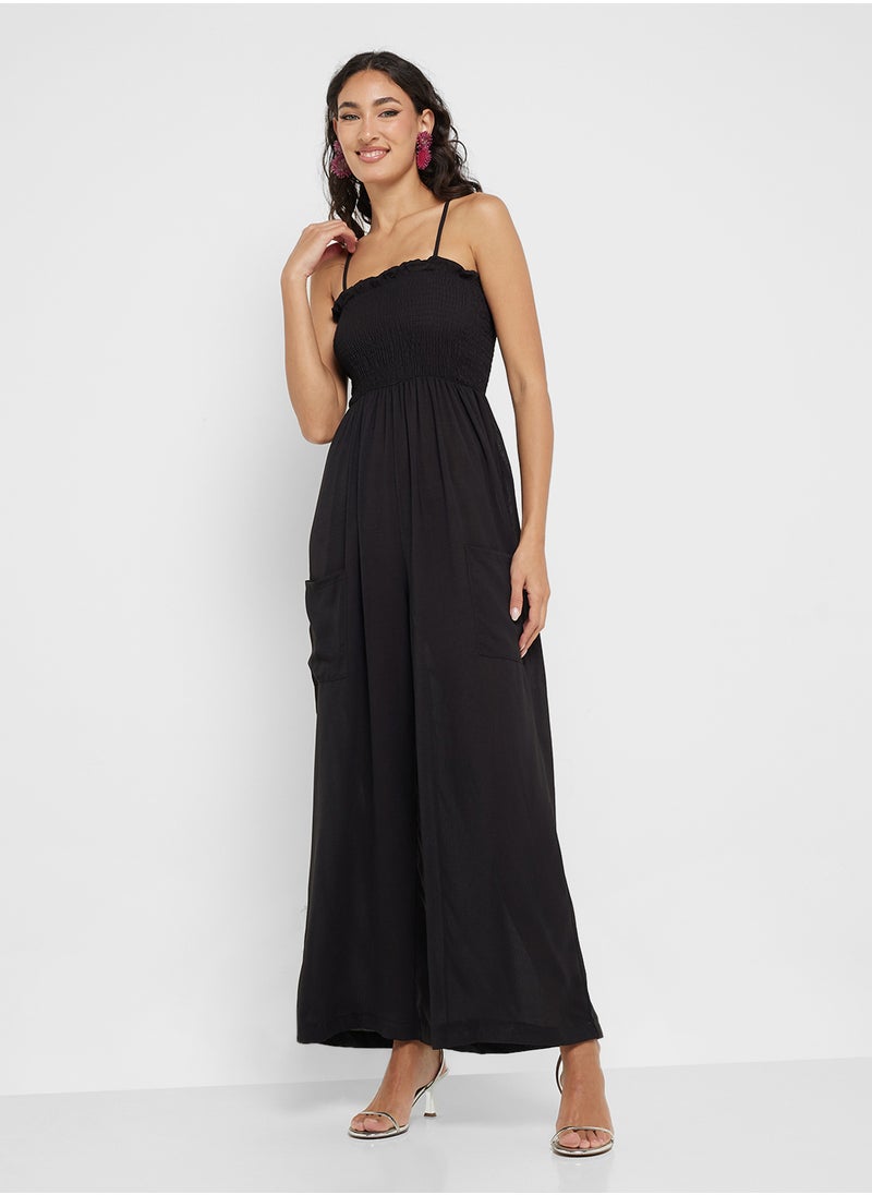 Cami Shirred Jumpsuit With Pockets