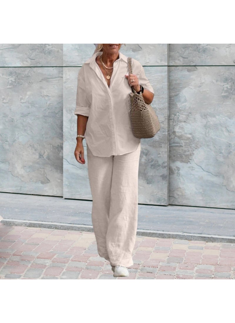 Comfortable and Daily Linen Ecru Two Piece Set Bottom Top