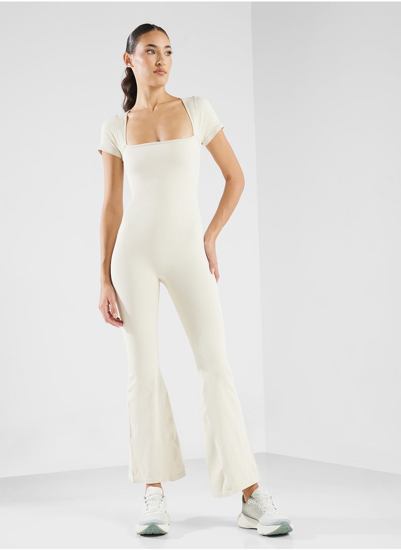 Square Neck Cap Sleeves Seamless Unitard