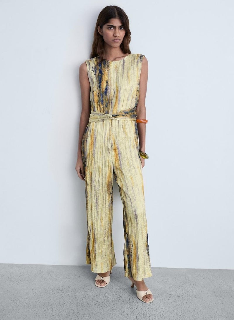 Long Satin Textured Jumpsuit