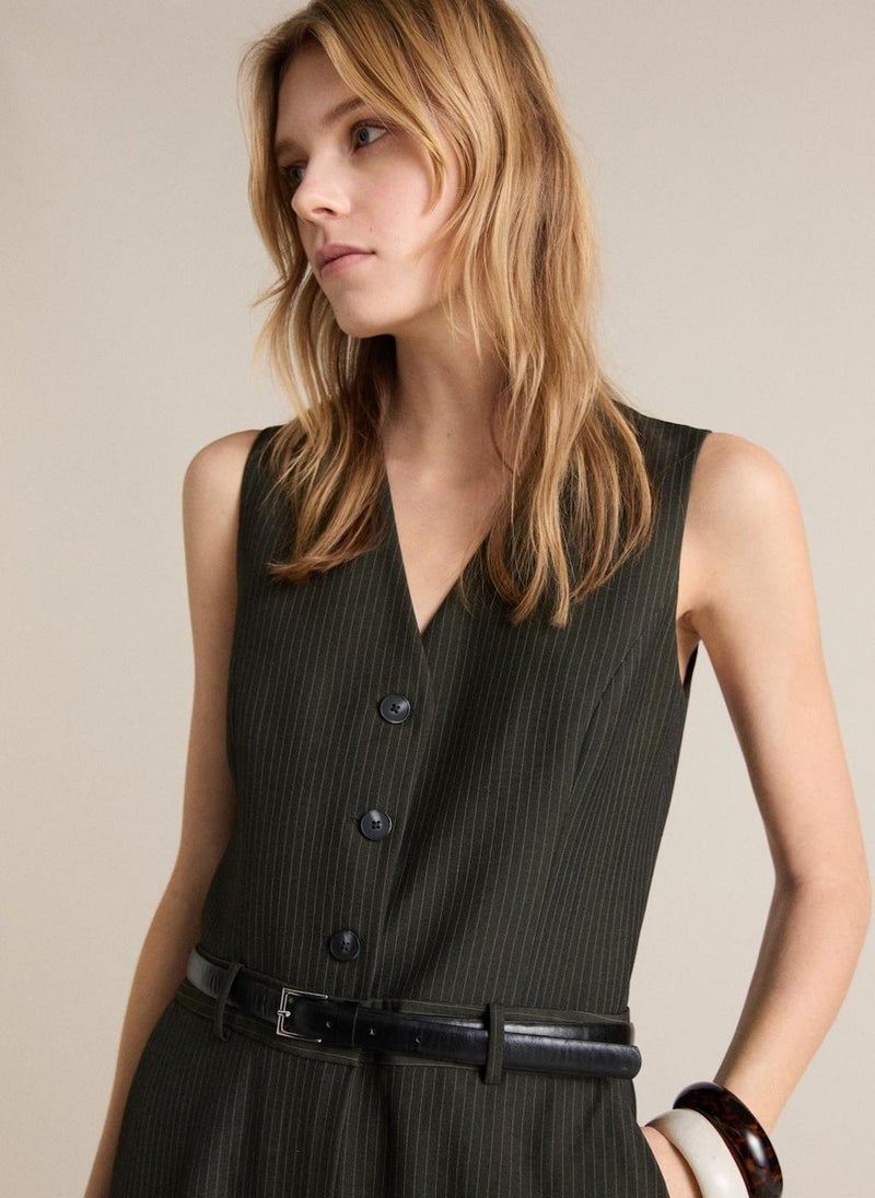 Pinstripe Belt Jumpsuit