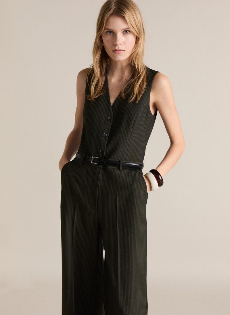 Pinstripe Belt Jumpsuit