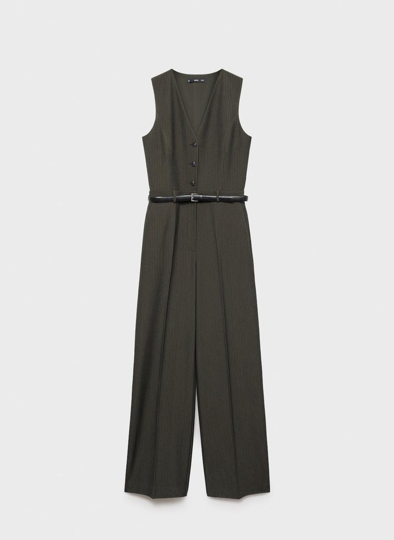 Pinstripe Belt Jumpsuit