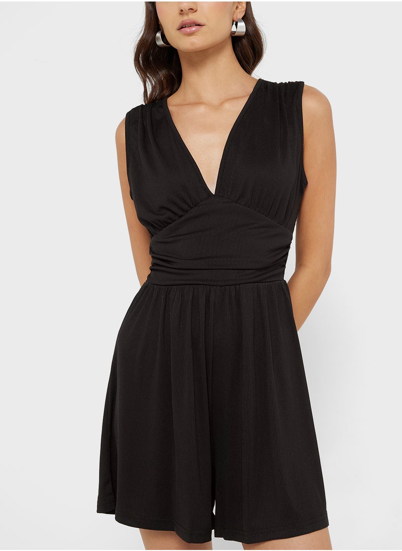 Plunge Neck Knitted Jersey Playsuit