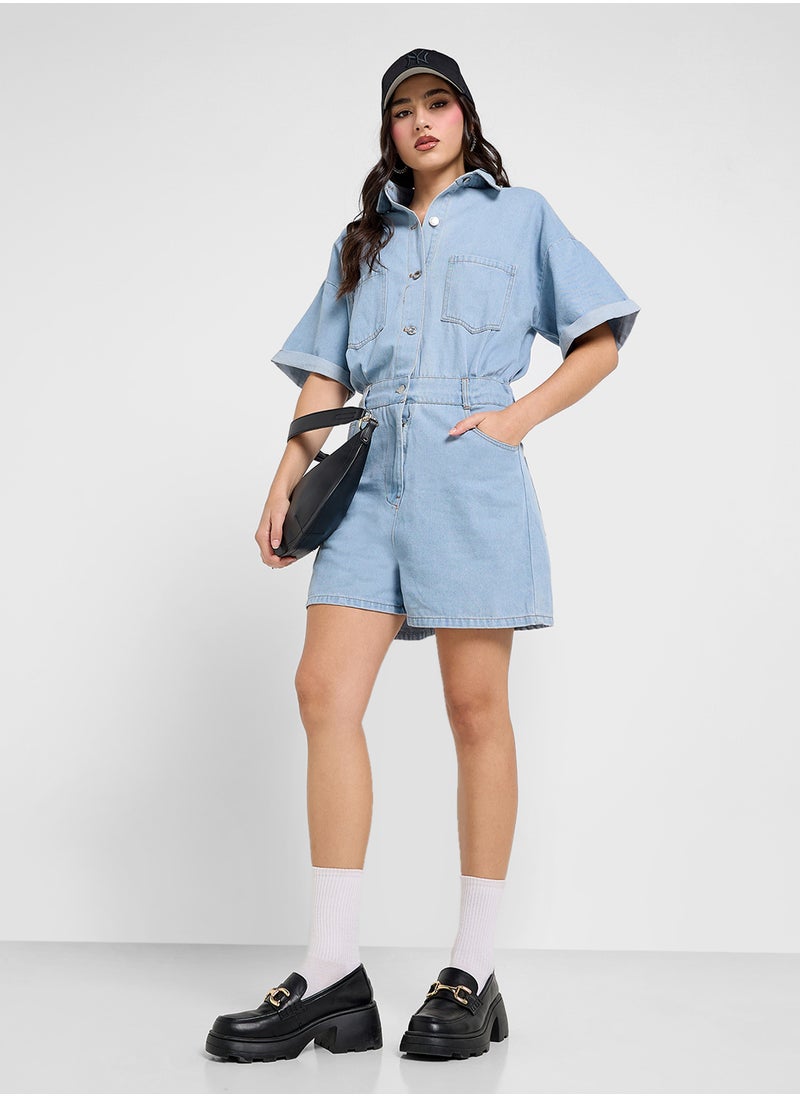 Button Down Denim Playsuit