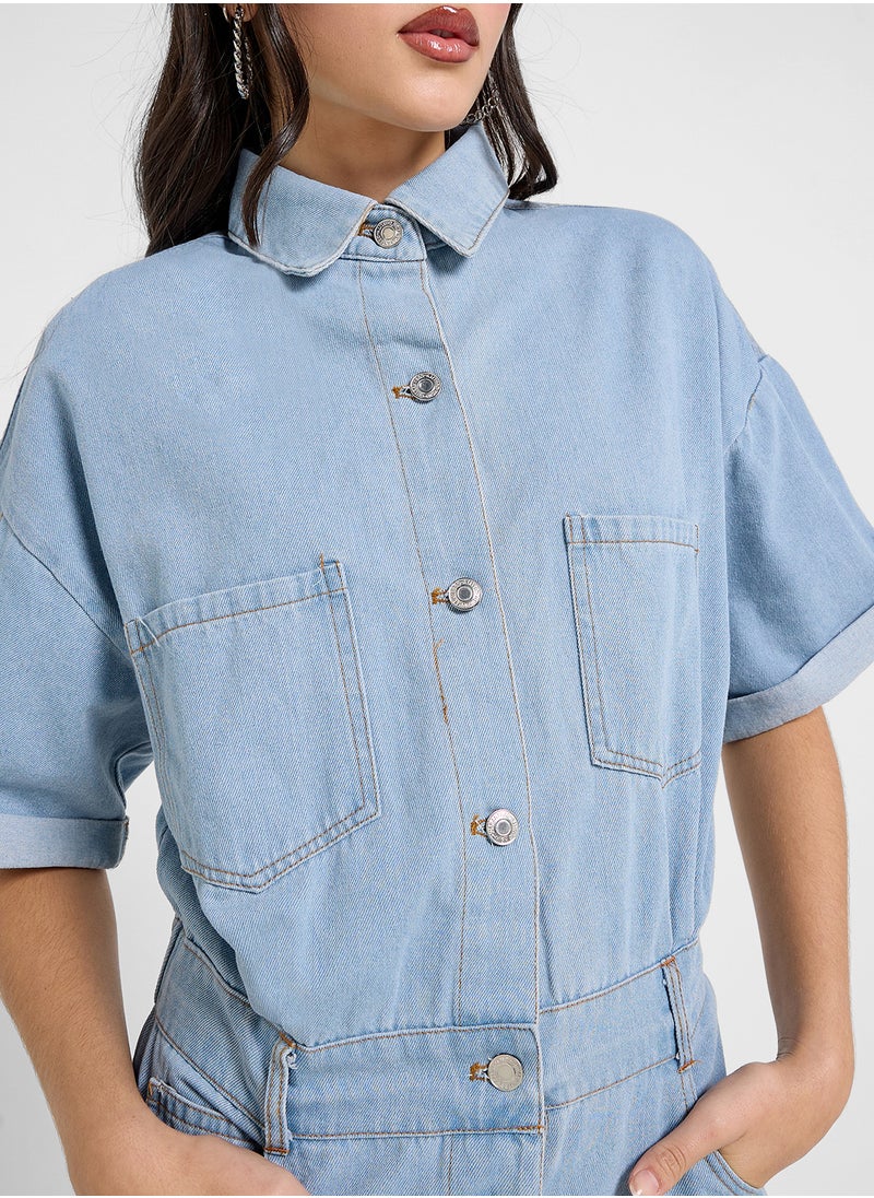 Button Down Denim Playsuit