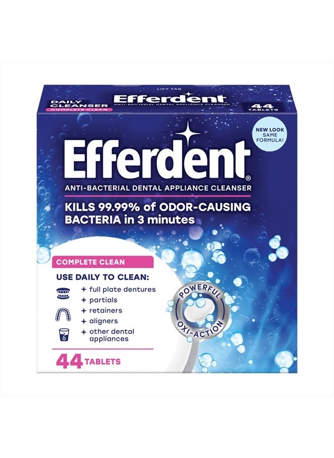 Efferdent Denture Cleanser Tablets, Complete Clean, Cleanser for Retainer and Dental Appliances, 44 Tablets