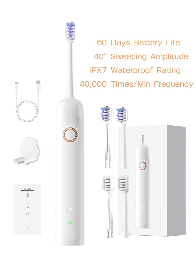 X1 Multi-functional Sweeping And Vibrating Electric Toothbrush With 4 Brush Heads for Adults One Charge For 60 Days 5 Speed Modes IPX7 Waterproof(White)