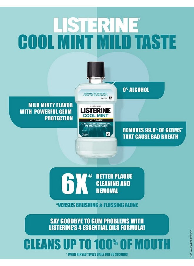 Listerine Cool Mint Mild Taste Mouthwash Liquid, Removes 99.9% Germs, 500ml (Pack of 1)