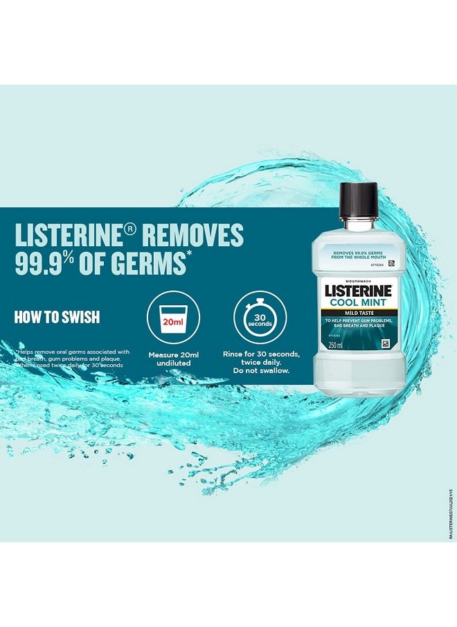 Listerine Cool Mint Mild Taste Mouthwash Liquid, Removes 99.9% Germs, 500ml (Pack of 1)