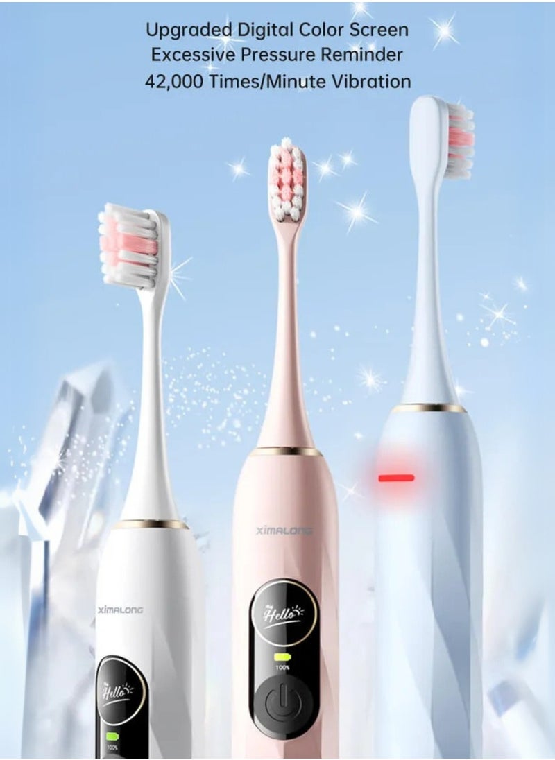 Reva Sonic Electric Toothbrush(V3) – Dual Display, Pressure Sensor, 200-Day Battery, 5 Modes, 4 Heads, Type-C, Waterproof – White