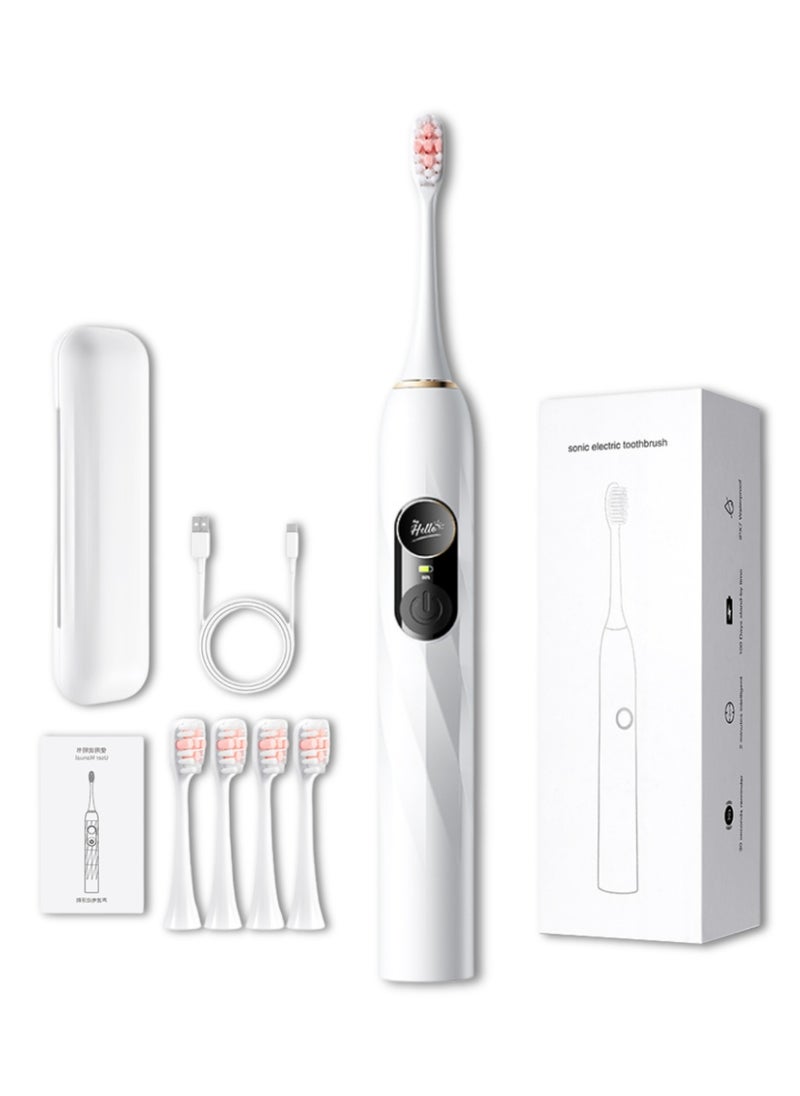 V3 Dual Display Sonic Electric Toothbrush For Adults With Pressure-Sensitive Sensor And 200 Days Battery Life, IPX7 Waterproof 5 Modes 4 Brush Heads Type-C Rechargeable Electronic Toothbrush (White)