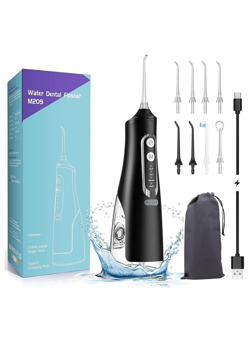 Water Dental Flosser | Professional Oral Irrigator with 8 Tips, 4 Modes, 310mL Capacity | Rechargeable & Portable Cordless Design | IPX7 Waterproof for Dental Care (Black)