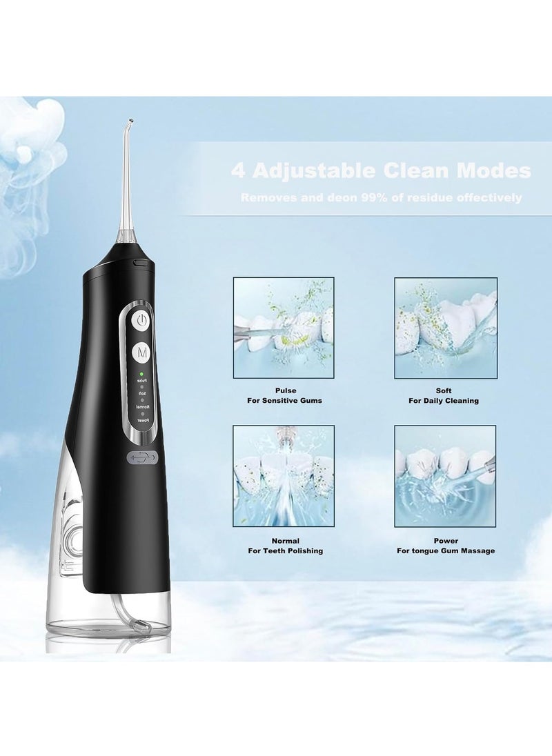 Water Dental Flosser | Professional Oral Irrigator with 8 Tips, 4 Modes, 310mL Capacity | Rechargeable & Portable Cordless Design | IPX7 Waterproof for Dental Care (Black)