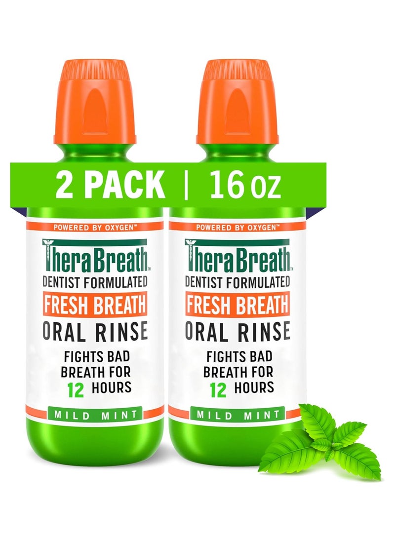 TheraBreath Fresh Breath Dentist Formulated Oral Rinse, Mild Mint, 16 Ounce (Pack of 2)