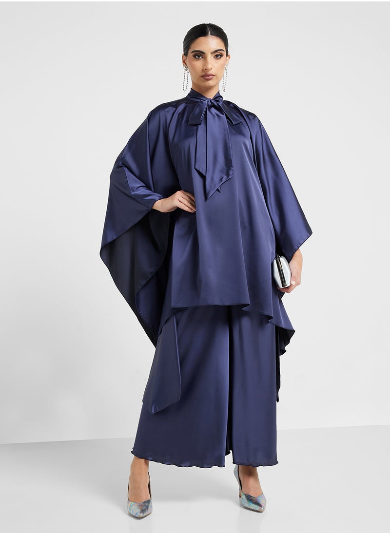 Tie neck Blouse and Pant Set