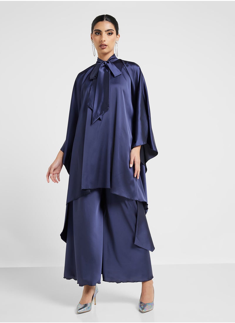 Tie neck Blouse and Pant Set