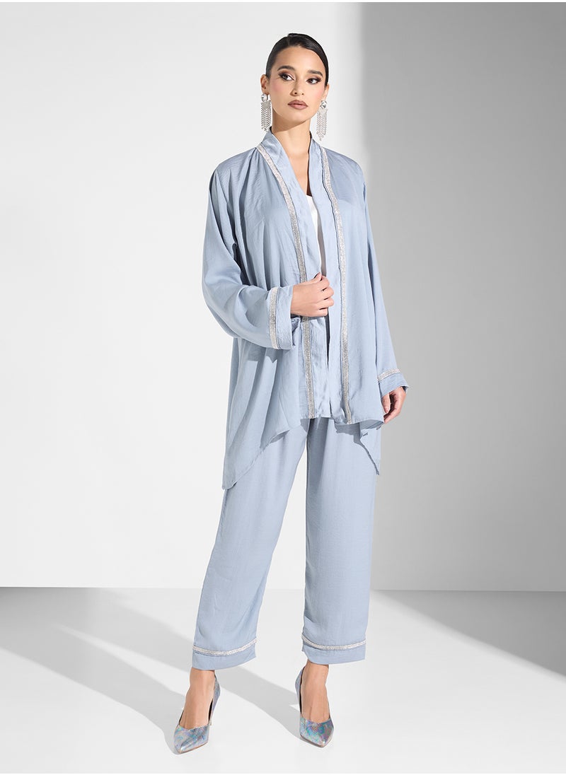 Open Front Blouse & Pants Set