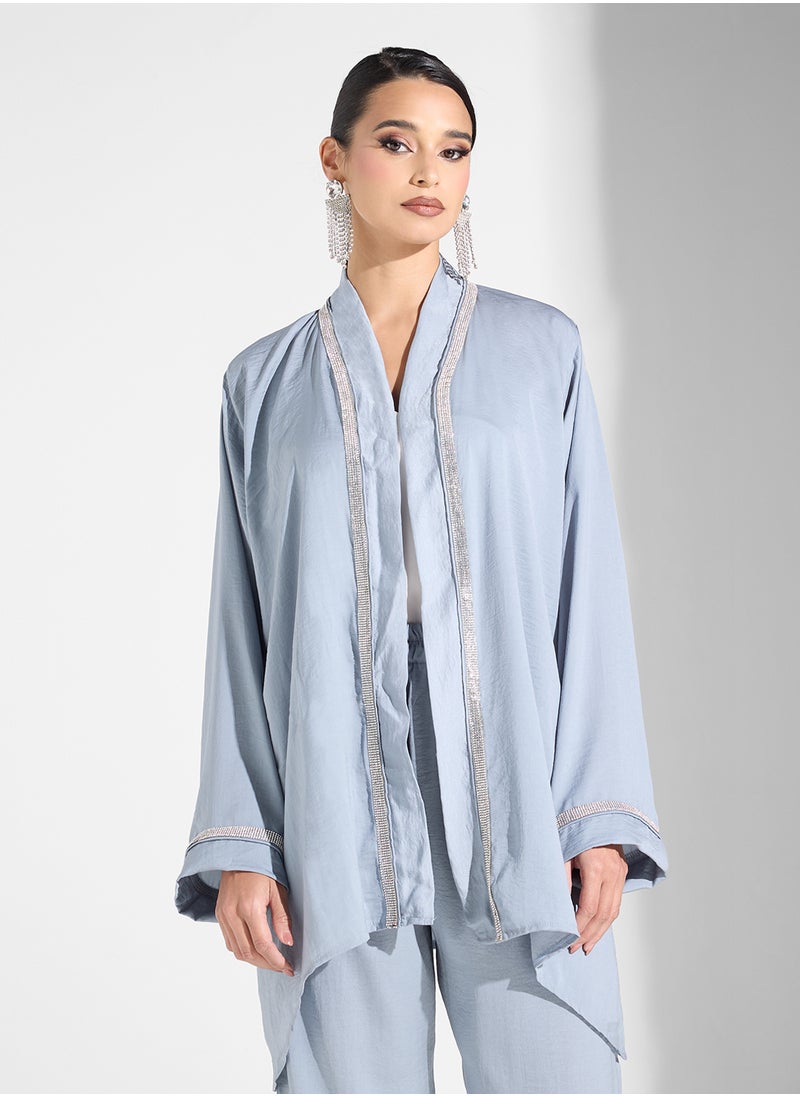 Open Front Blouse & Pants Set