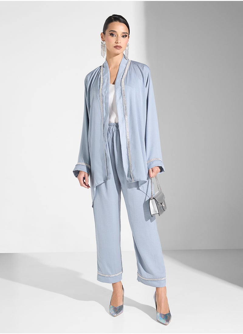 Open Front Blouse & Pants Set