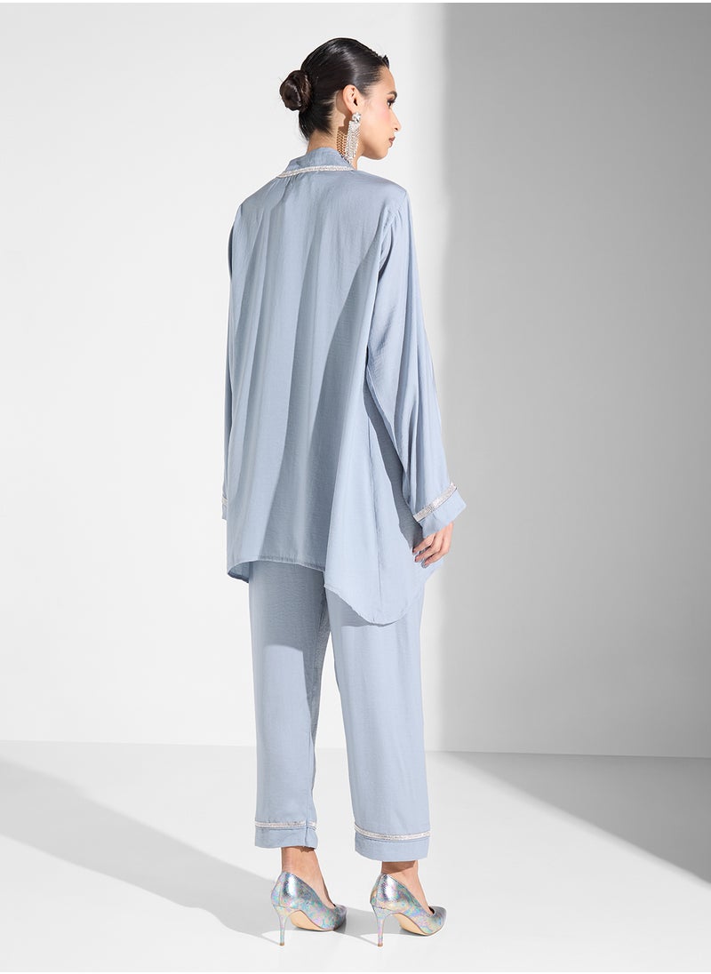 Open Front Blouse & Pants Set