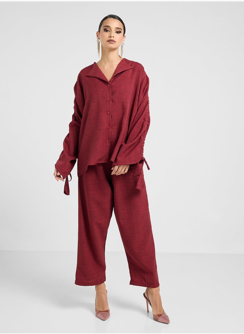 Drawstrings Stylish Blouse & Pants Set