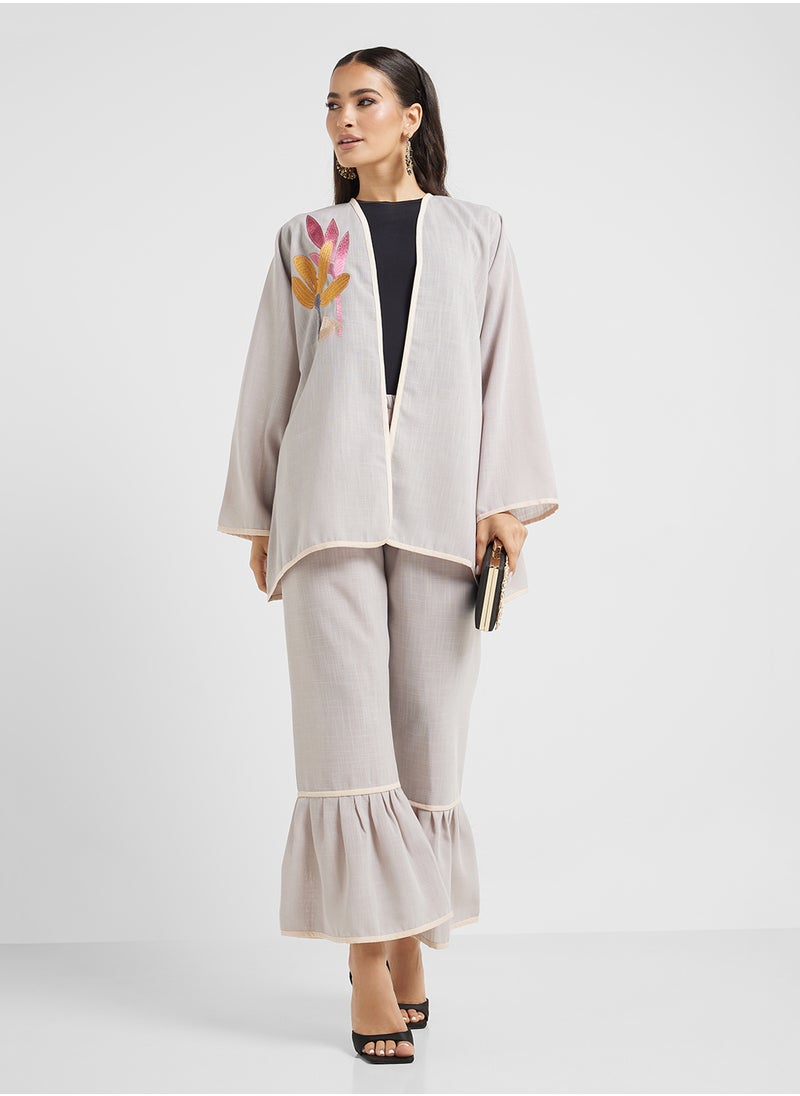 Embroideried Blouse and Pant Set