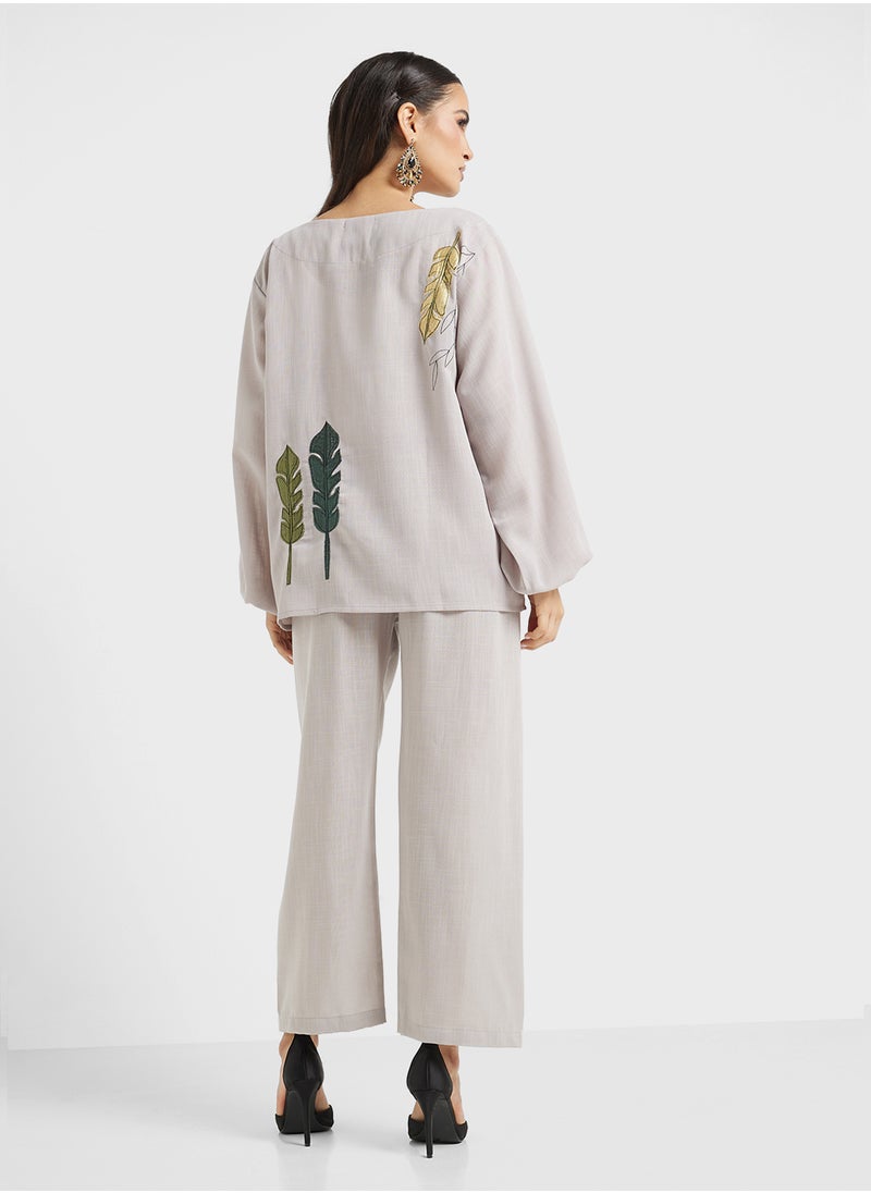 Embroidered Blouse & Pants Set