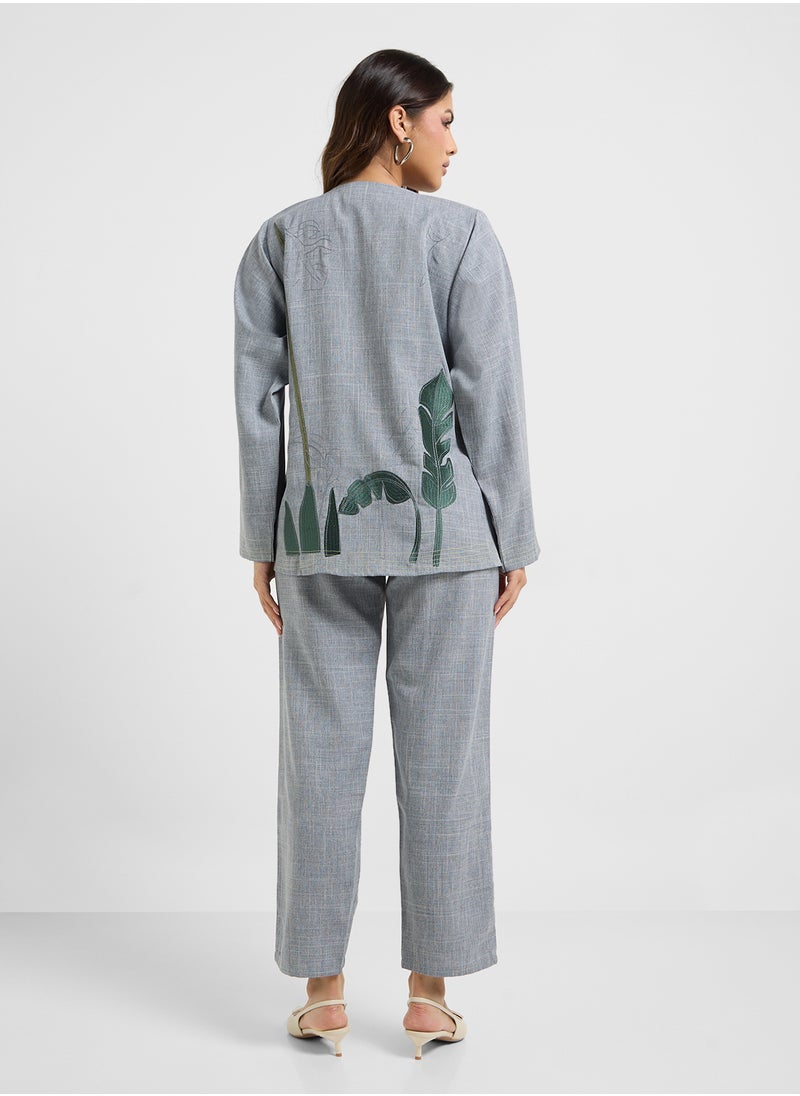 Embroidered Blouse & Pants Set