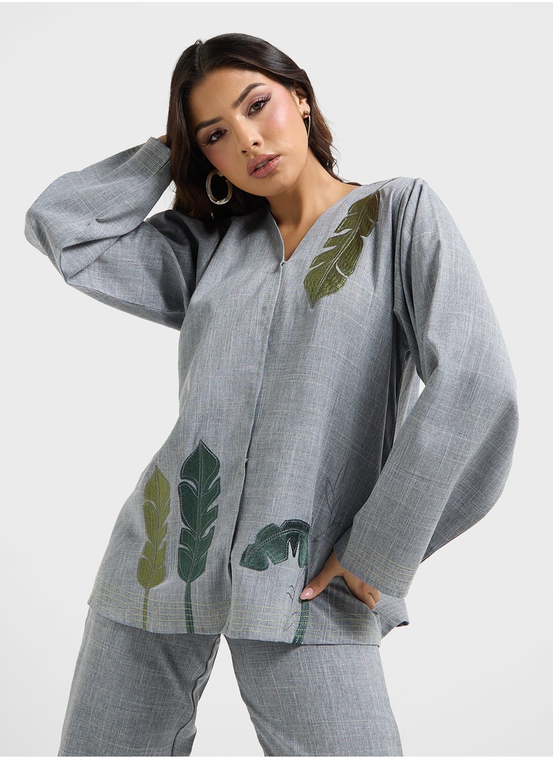 Embroidered Blouse & Pants Set