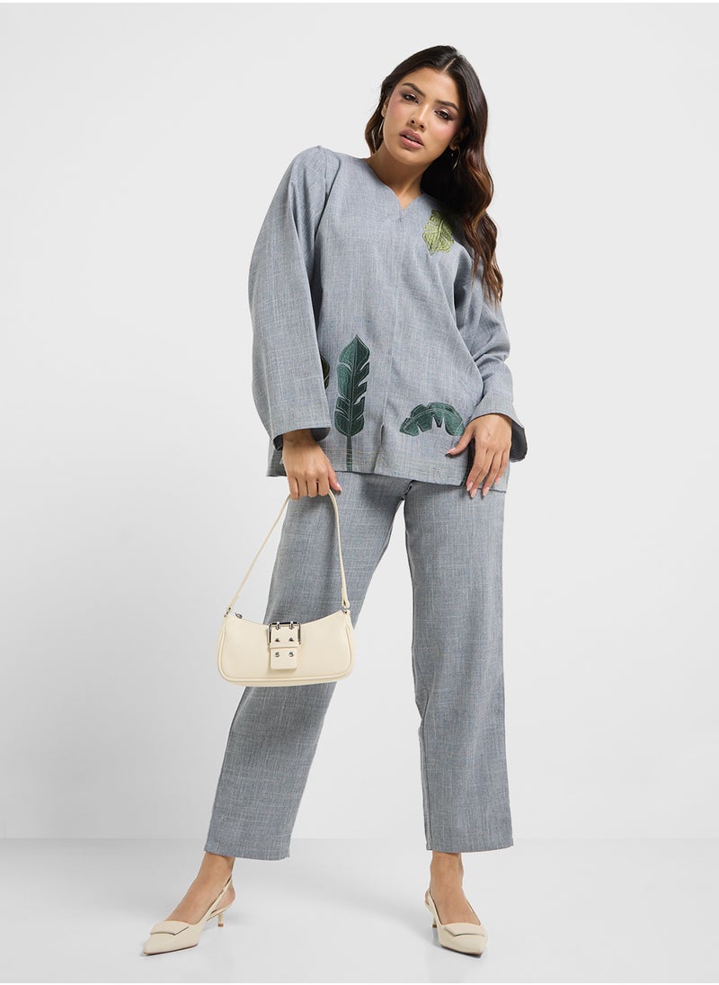 Embroidered Blouse & Pants Set