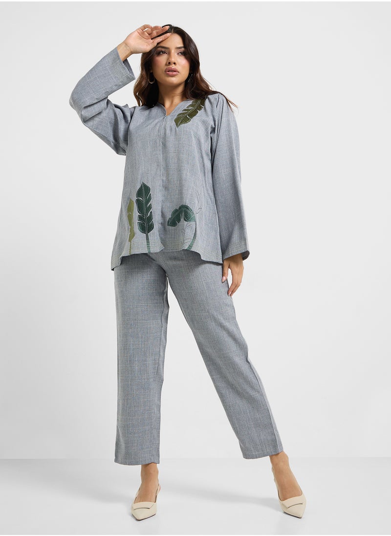 Embroidered Blouse & Pants Set