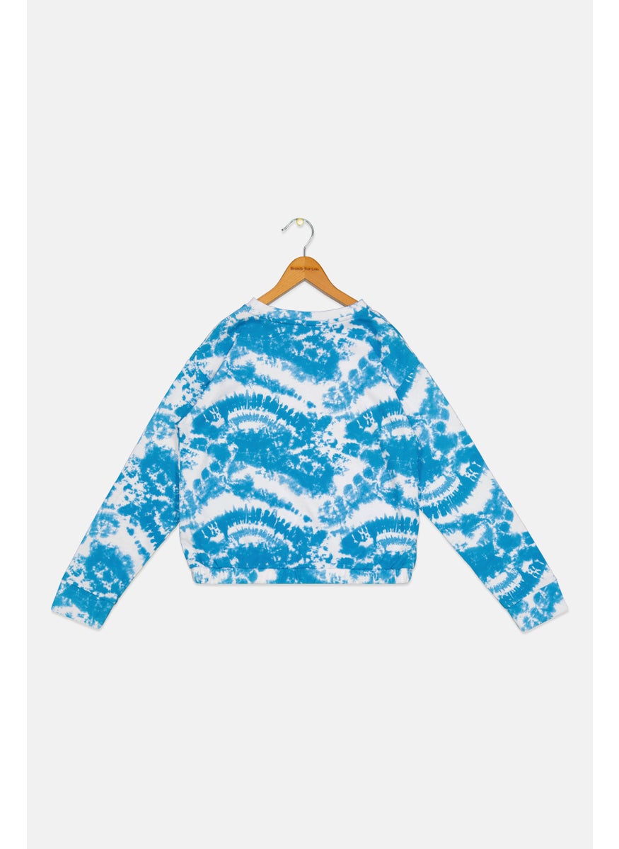 Kids Girl Long Sleeves Tie-Dye Sweatshirt, Blue