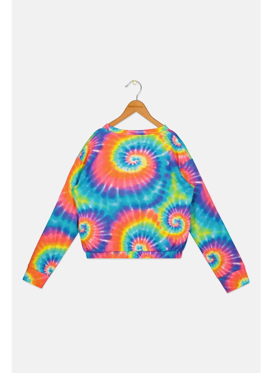 Kids Girl Long Sleeves Tie-Dye Sweatshirt, Pink