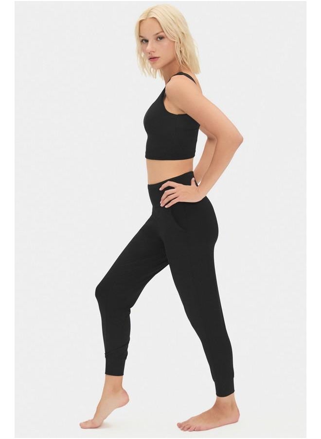 June Women High Waist Jogger Sweatpant Black